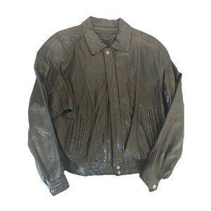 Vintage Byrnes and‎ Baker Leather Zip Jacket Men's Medium Long Black Lined Moto